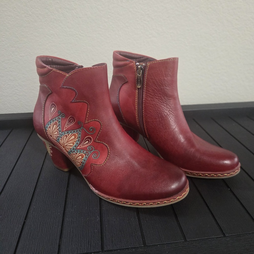 New L'Artiste by Spring Step Womens Zamihi Zip Up Leather Bootie Red Size 39 (8)